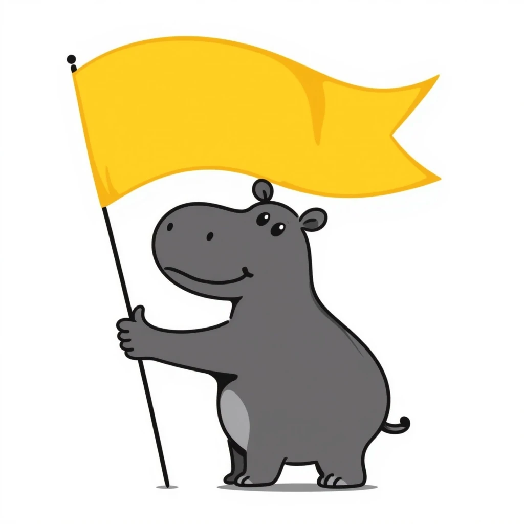 hippo holding a yellow flag emoji