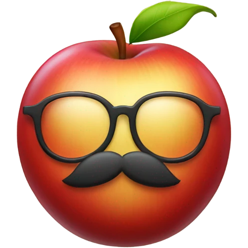 Apple with mustache and glasses emoji