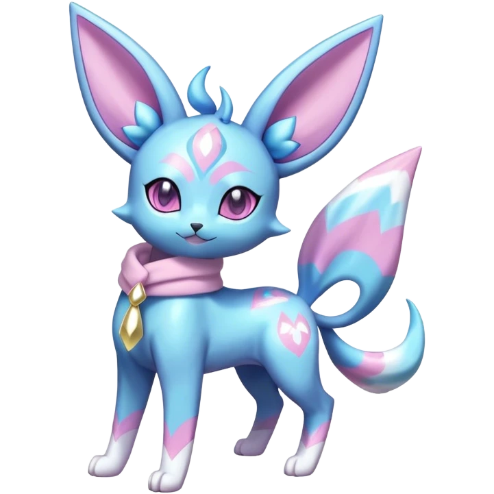 Shiny Cool Sparkly Cute Espeon-Glaceon-Sylveon-Fakemon-hybrid-fusion with a scarf full body emoji