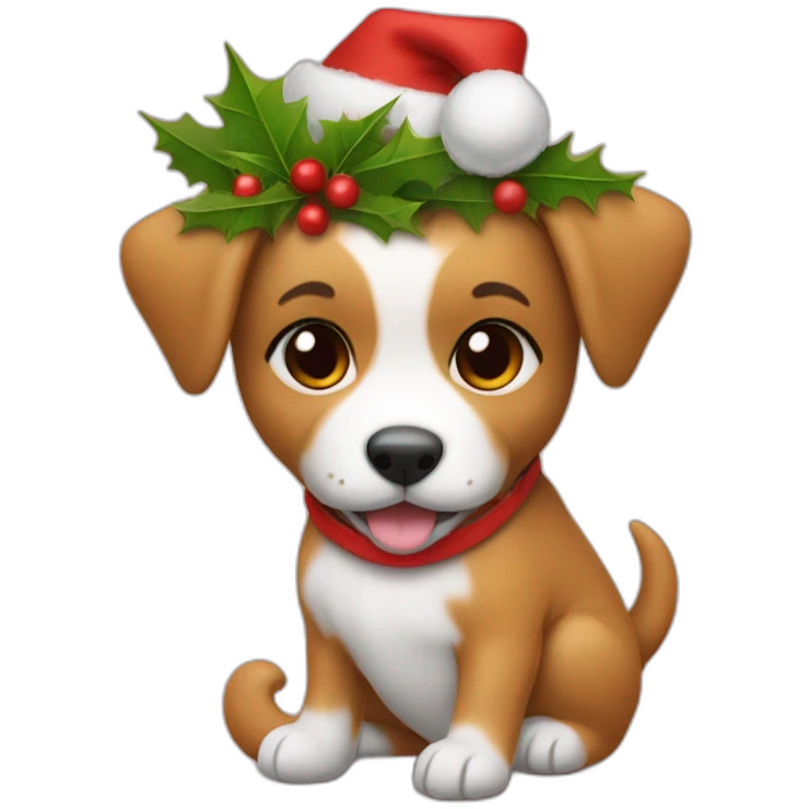 a puppy riding a  bike in a cute dress with a crhistmas hat emoji