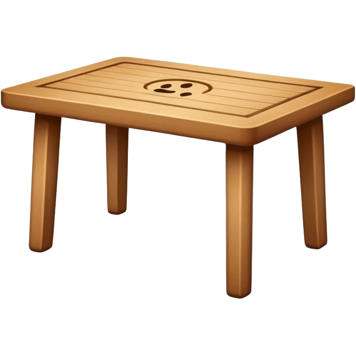 A flat, minimalistic, cartoon-style wooden table icon with four legs, viewed from the front, white background, no shadow, simple lines, high contrast, emoji design emoji