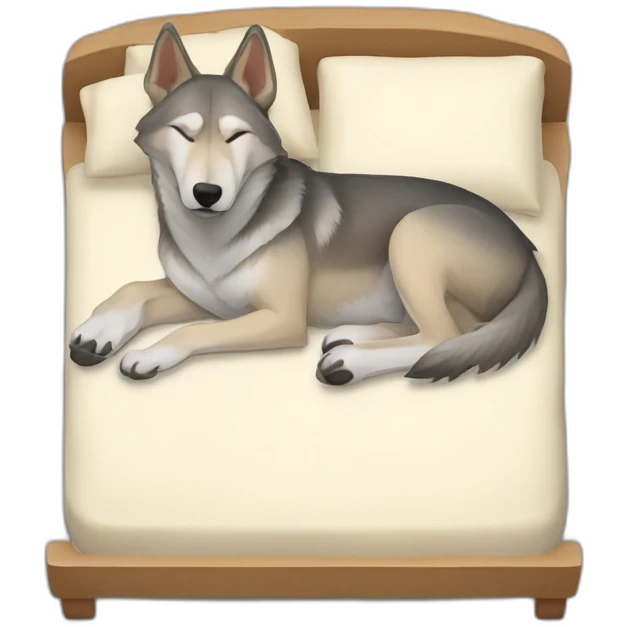 czechoslovakian wolfdog sleeping on a bed, full body emoji