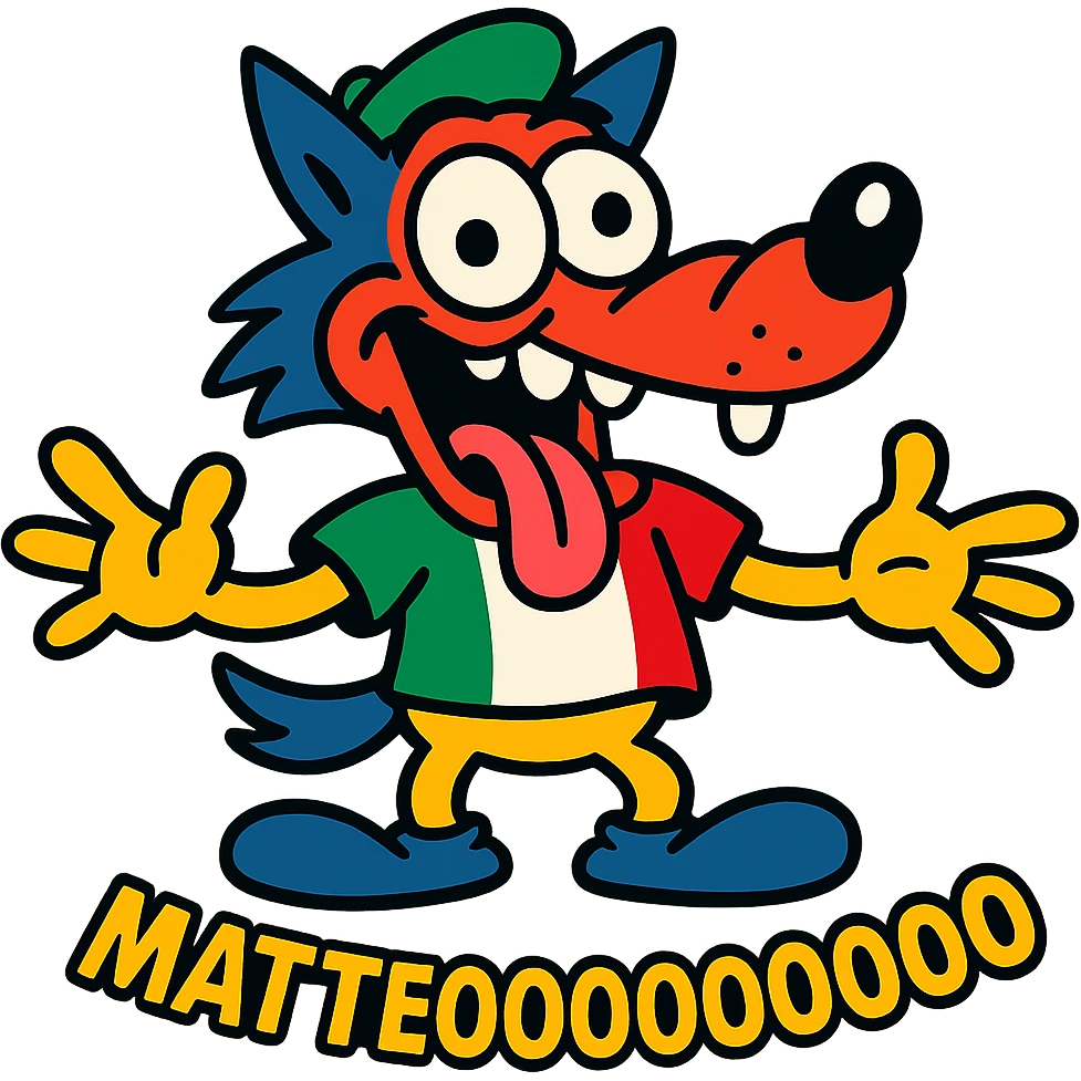 Italian animal character named Matteooooooooooooo, exaggerated and silly, brainrot meme energy, vibrant colors, cartoon style emoji