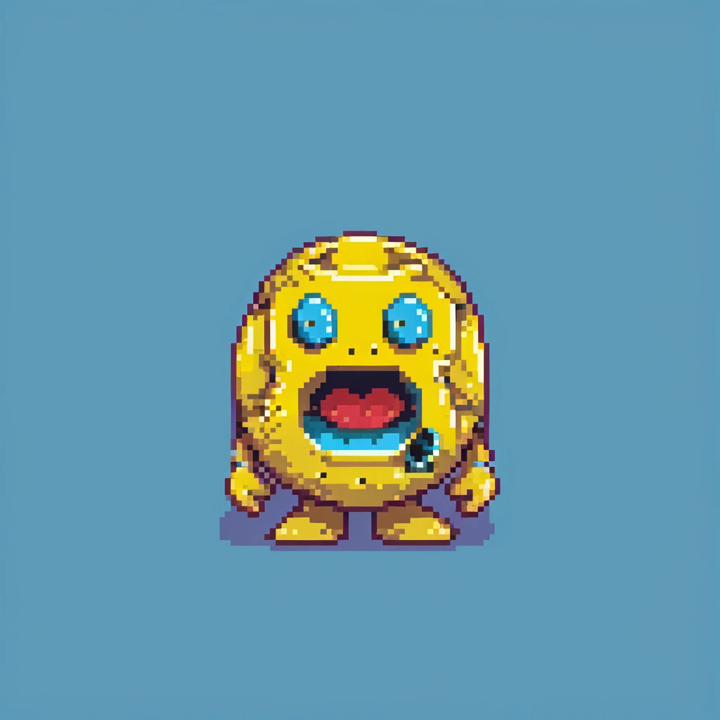 classic yellow Pac-Man character with open mouth in 8-bit style emoji