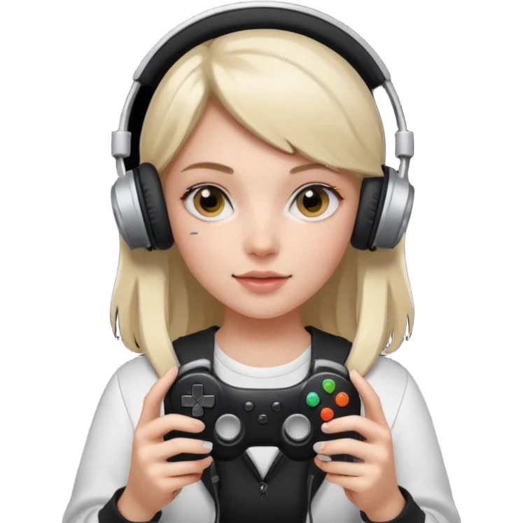 girl with headphones holding all black game controller emoji