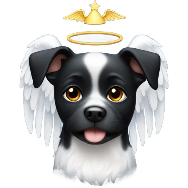 black dog with a little white and angel wings and halo emoji