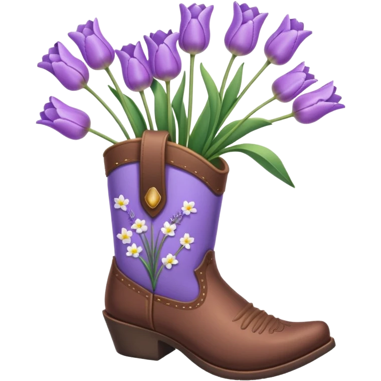 Create a singular cowboy boot filled with natural looking flowers ex. Lavender, baby’s breath, tulips etc  emoji