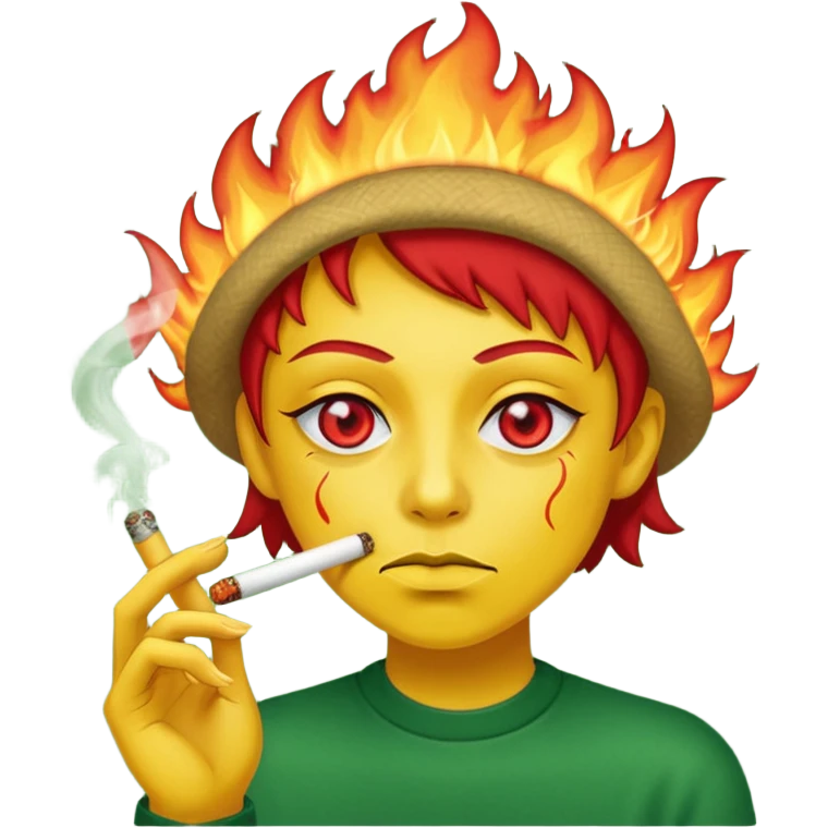 Yellow circle Smoking a blunt with red eyes  emoji