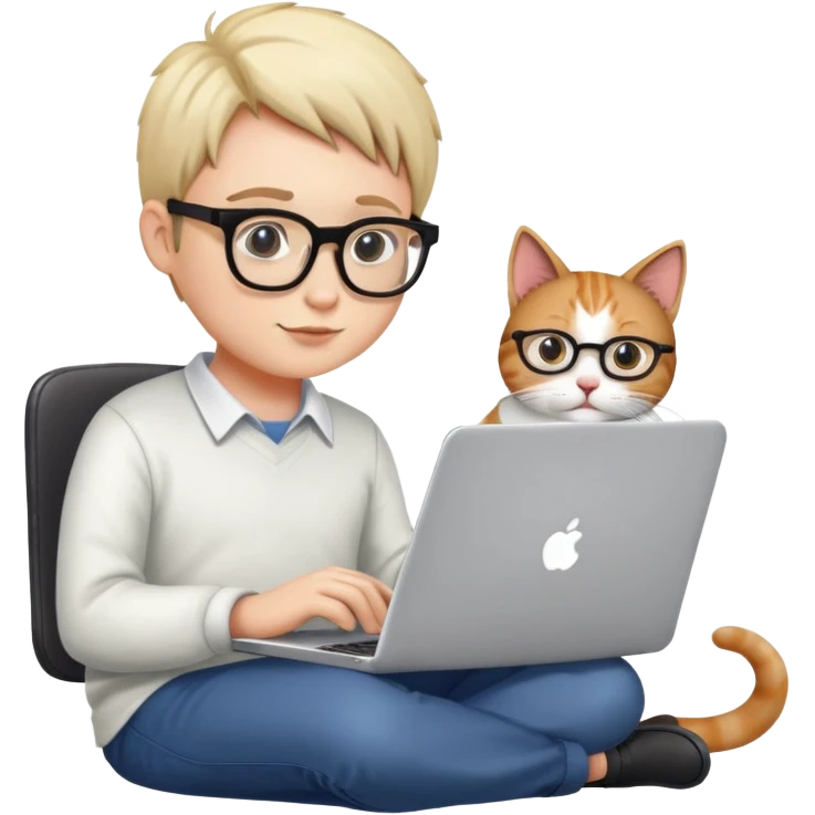 cat sitting next to person working on laptop emoji