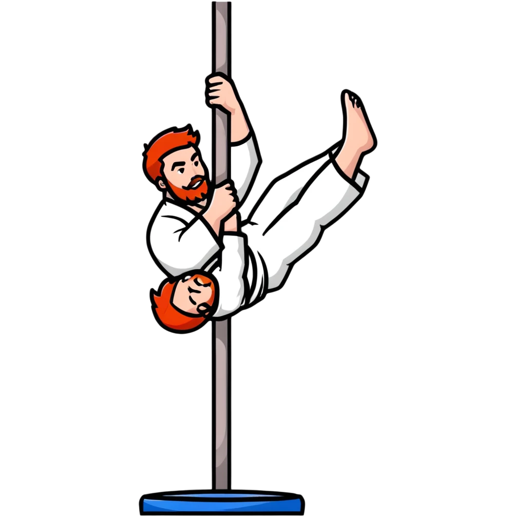 male redhead with red beard doing jiu jitsu pose while pole dancing emoji