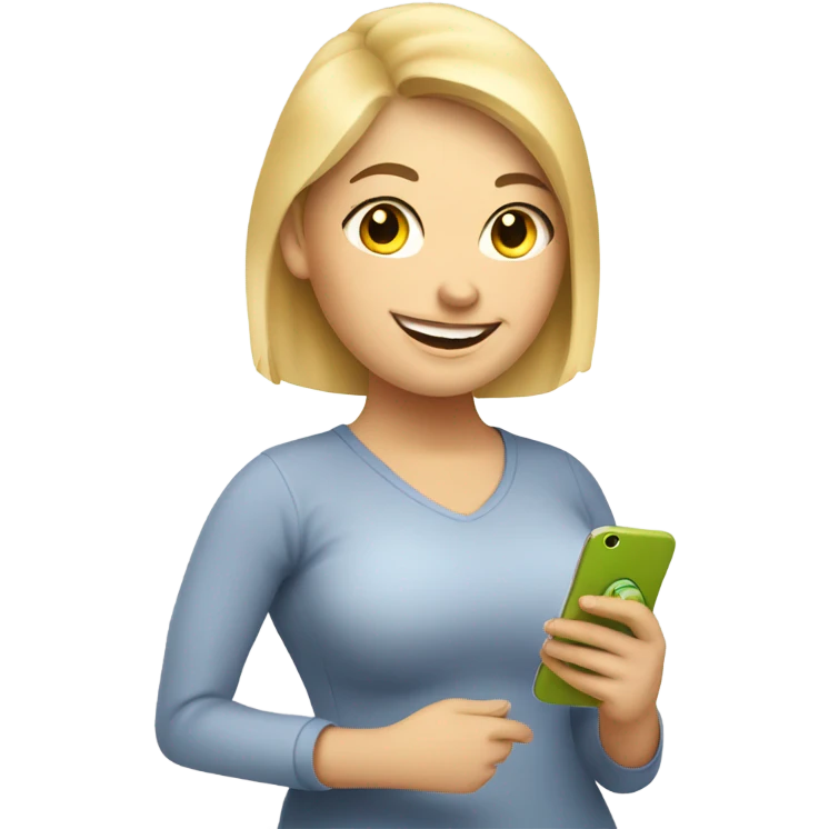 overweight blondie woman happy with a smartphone in hands showing charts emoji