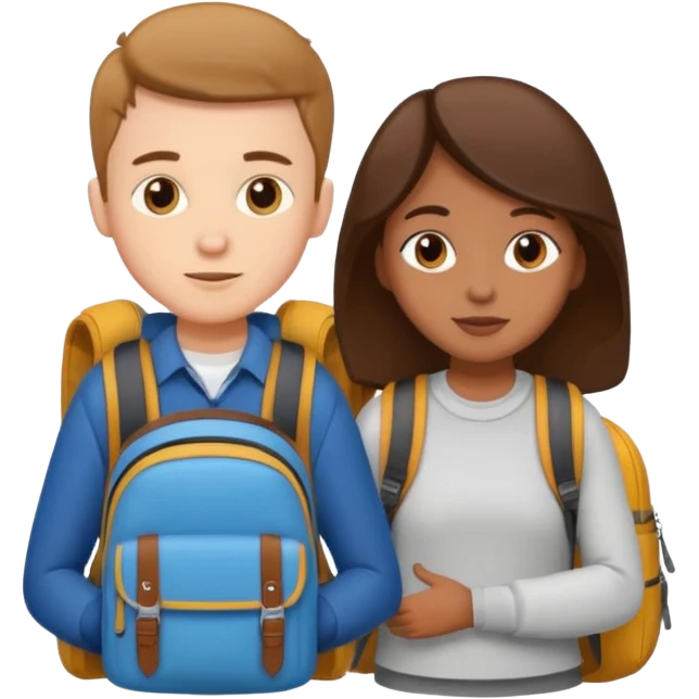 Couple with backpacks white boy and brown girl emoji