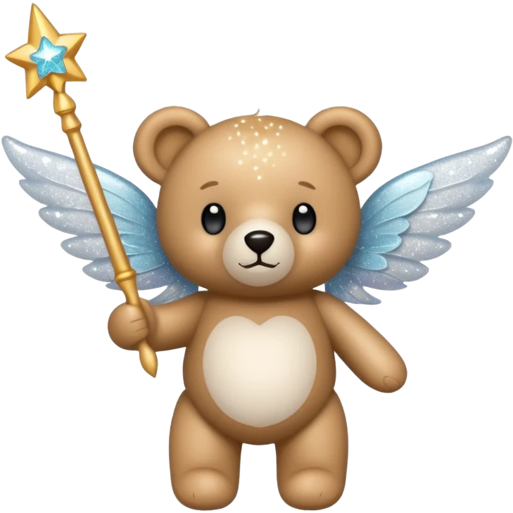 White Fairy glitter teddy with wand  emoji