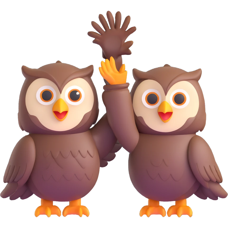 two owls high-fiving or working together, showing teamwork emoji