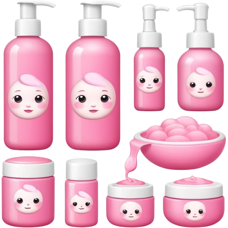 a collection of bright pink soft baby skincare and coqquette emoji