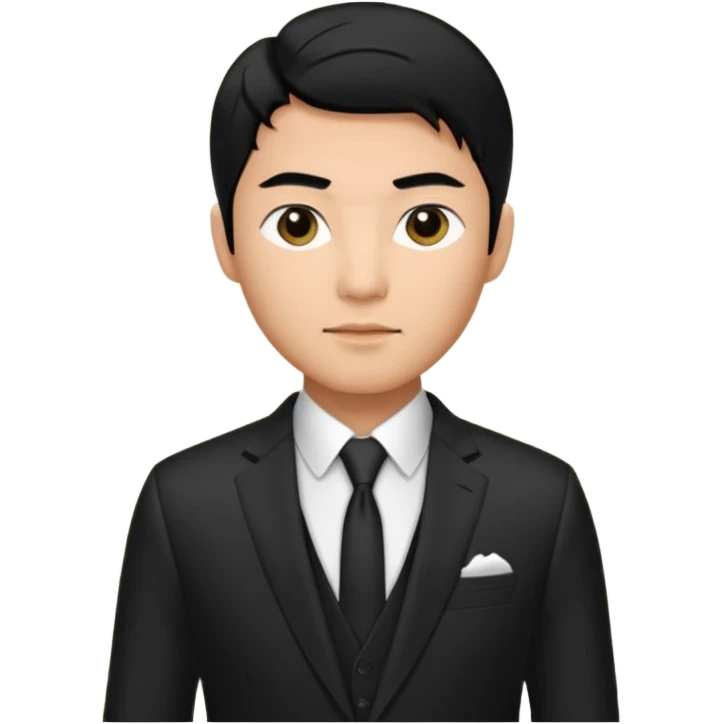 Asian man, black hair, dark eyes, wearing a designer black suit emoji