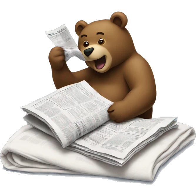 bear laying on bed, reading newspaper emoji