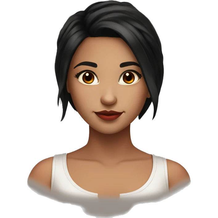 Pretty brown eyed girl with black hair and red highlights and a croptop emoji