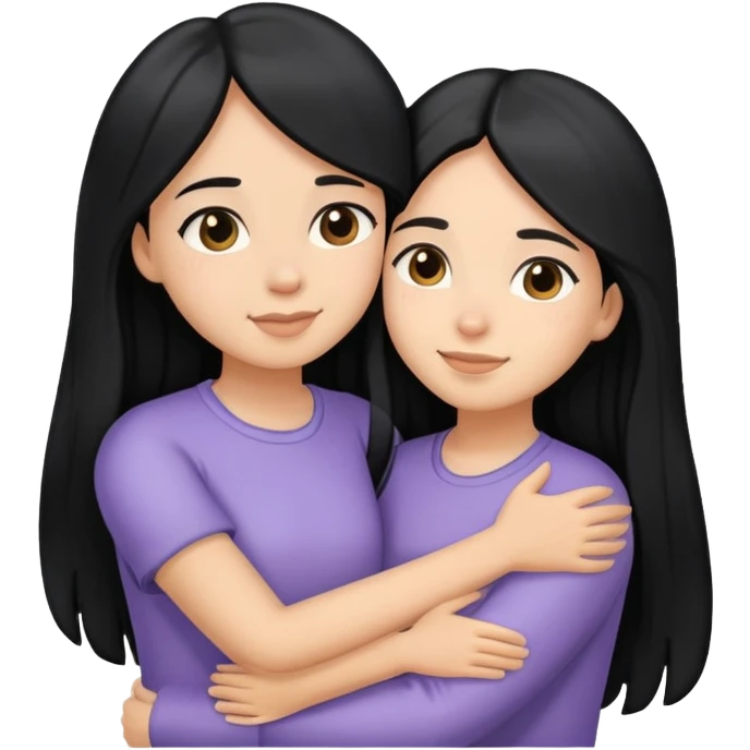 sisters hug, black long hair light medium skin emoji