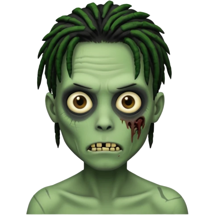 make a zombie boy emoji (headshot only) that has black dreads with green skin and some facial scars emoji
