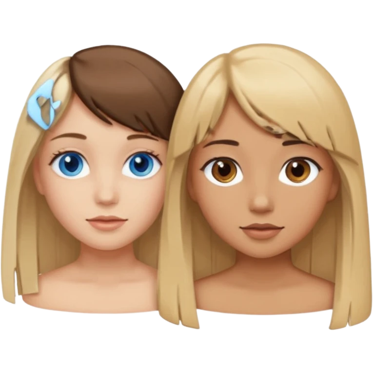 2 girls best friends one looks like barbie merliah summers with blonde hair and blue eyes and the other is a girl with brown hair and brown fringe and light brown eyes  emoji