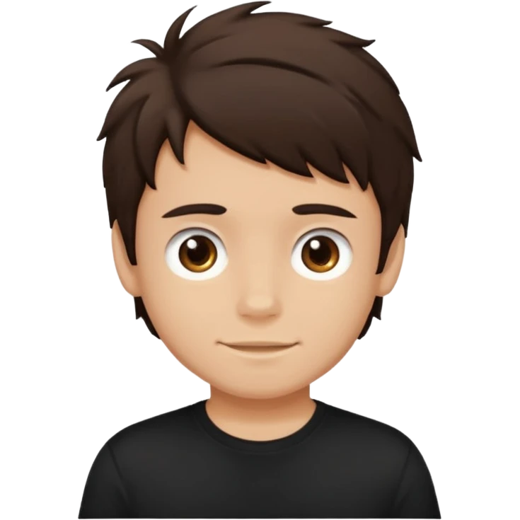 a light tan boy with messy dark brown hair. Wearing a black tshirt emoji