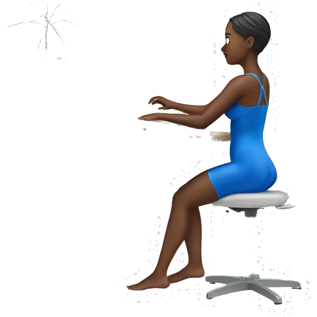 woman on standing desk with blue bathing suit emoji