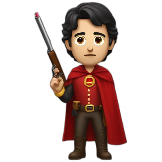 dark-haired man with a cigar a big shotgun and a red cape emoji