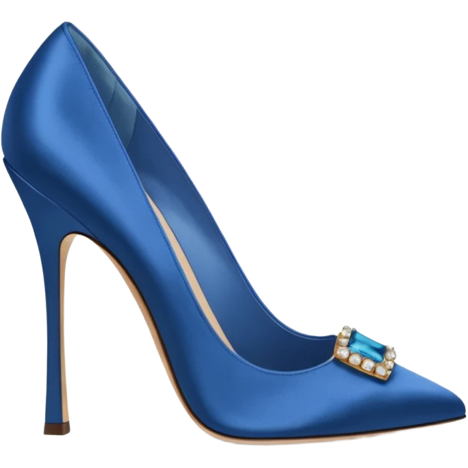 manolo blahink heels 90's satin pump with jewellry at front blue emoji