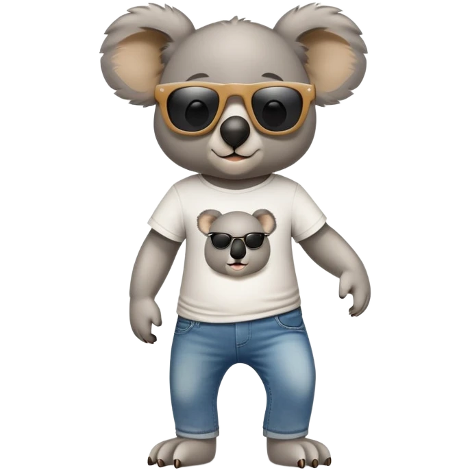 anthropomorphised koala wearing a 'Go' t-shirt and jeans with dark sunglasses walking upright emoji