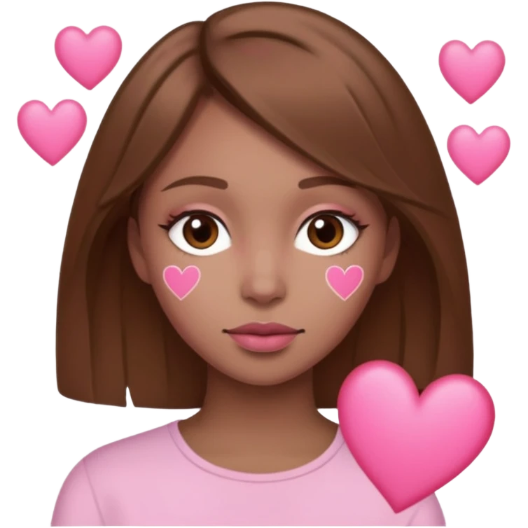 mujer con corazones rosas pelo cafe emoji