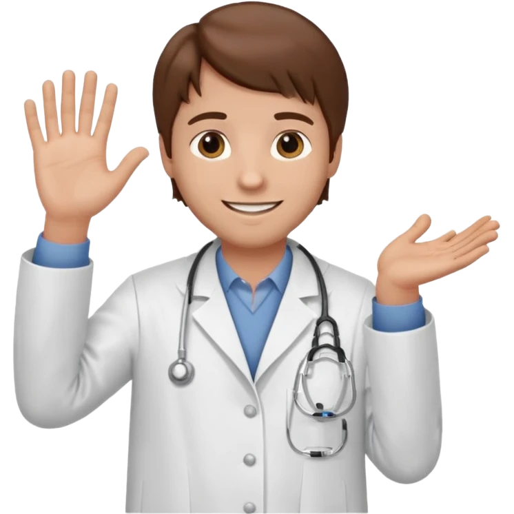 Radiografía de mano sostenida por un hombre con bata blanca  piel clara cabello café saludando emoji