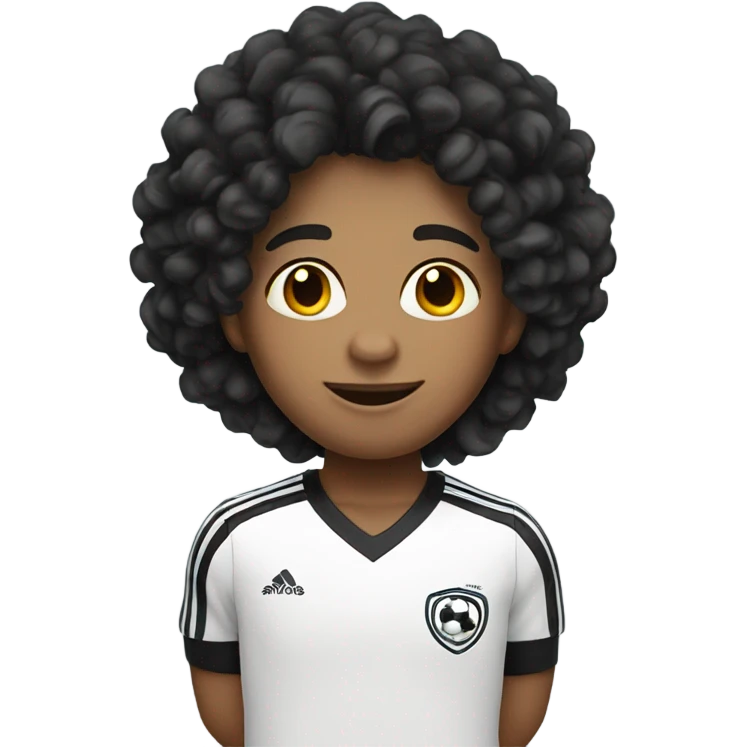 white kid with black curly hair playing soccer emoji