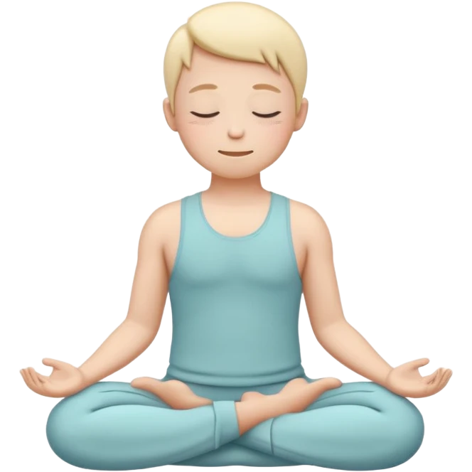one simplified human character sitting in lotus pose, eyes closed, soft peaceful smile, feeling comfortable alone, calm and mindful mood, flat custom emoji sticker, pastel colors, rounded shapes, minimal details, mental health theme, thick outline, white background, no text emoji