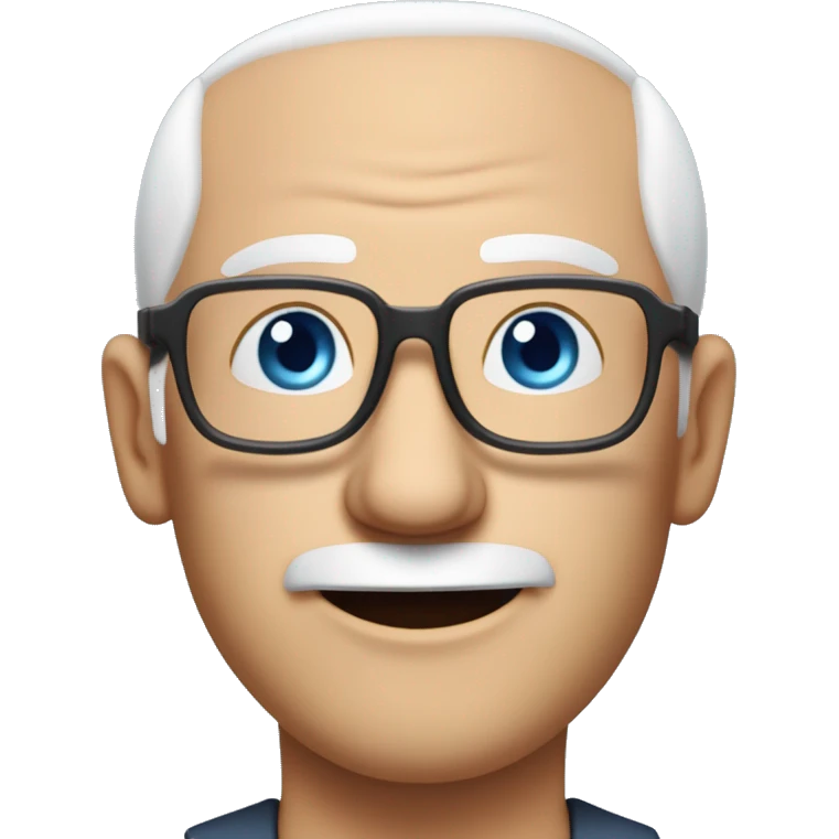 mid age man with paste square glasses, bald with white hair on sides of his gead, big ears and expression lines on bouth sides of mouth, tilted head to the side, blue eyes and no beard o mustache emoji