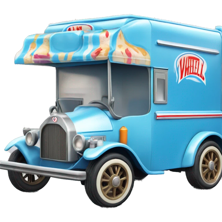 Hot wheels style, ice cream truck from 1912 with wide mag wheels, blue, no ice cream on top of truck emoji