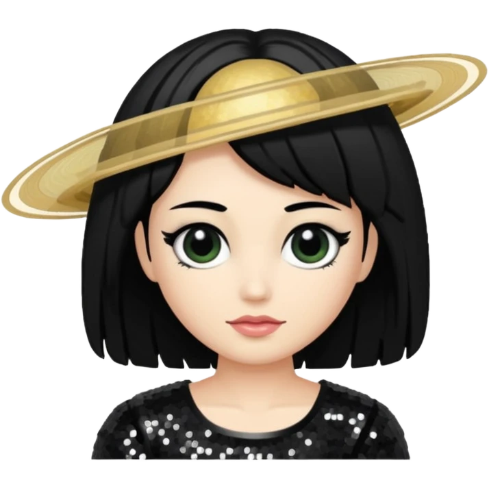 Saturn (Mythology) with black hair, black sequin outfit emoji
