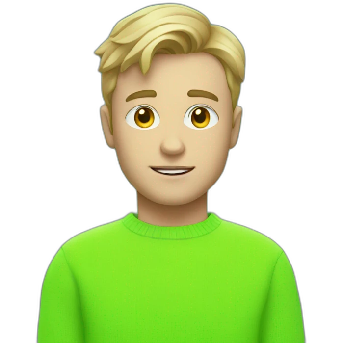 white boy in neon green sweater with cassette in his hand emoji