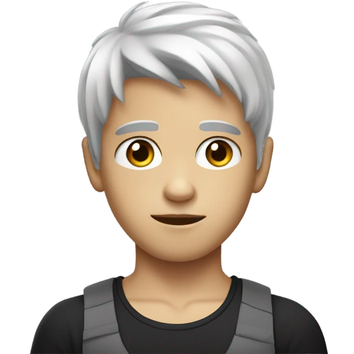 pitch white little boy with combed black hair and a black tank top with a neutral expression emoji