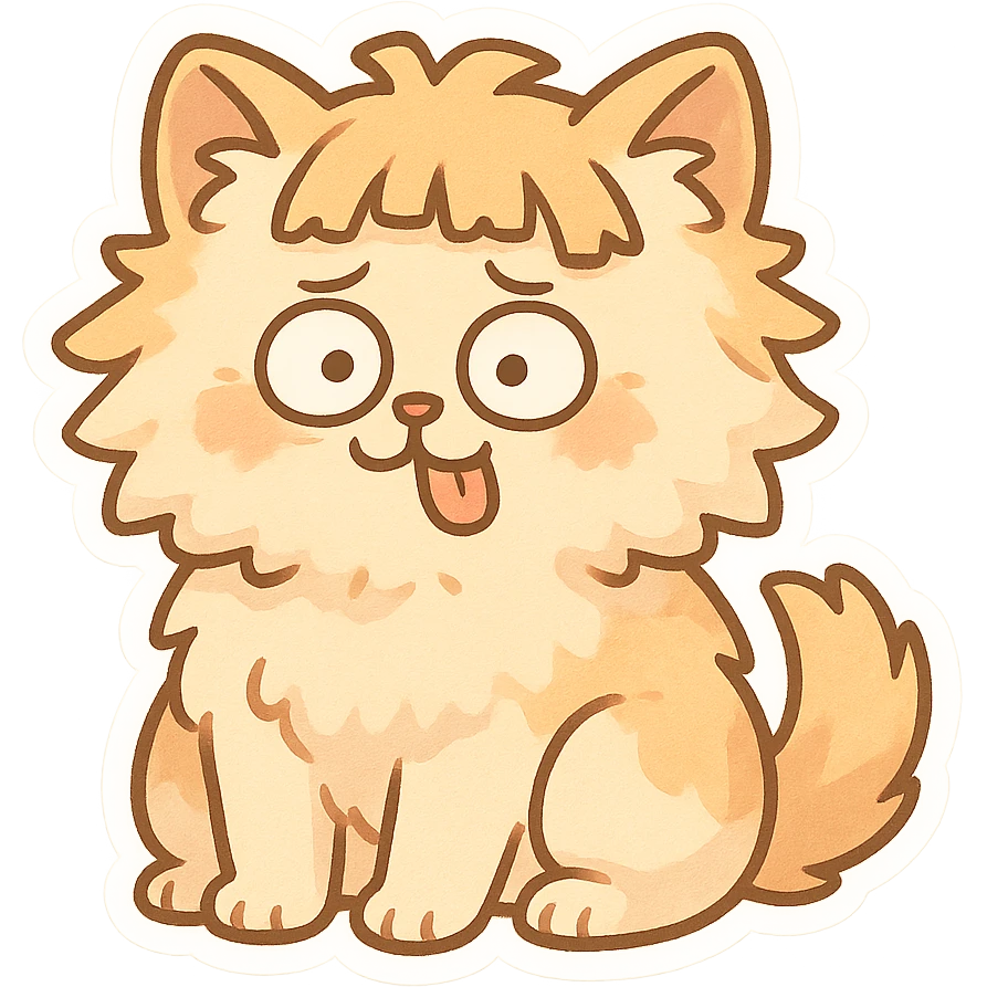 fluffy cat with a bizarre patchy haircut and comical expression emoji