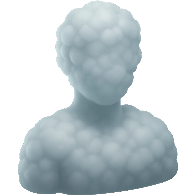 A person from the shoulders up, entirely composed of fluffy white convex clouds emoji