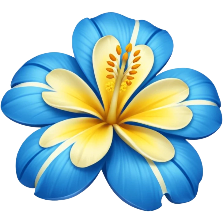 flor hawaiana azul con centro amarillo con detalles sutiles en los pétalos emoji