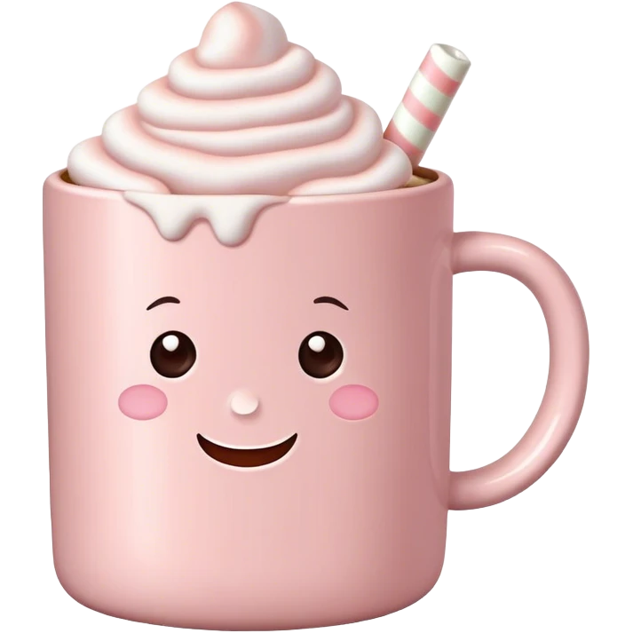 Light Pink mug of hot chocolate with marshmallows  emoji