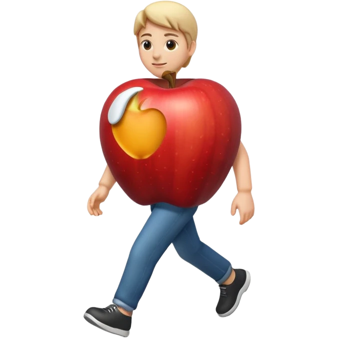 3D Apple emoji style person walking, clear stride, centered, soft shadow, white background. emoji