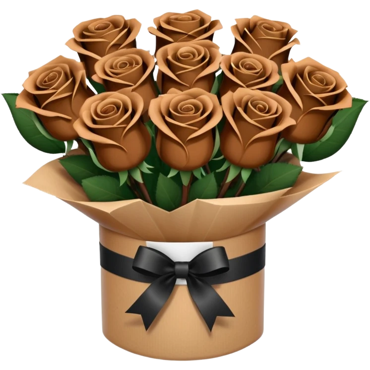 boquet of black n more brown roses in a paper package emoji