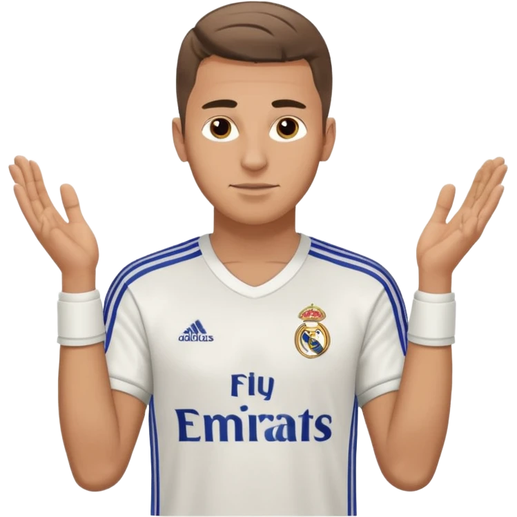 White male wearing Adidas Real Madrid jersey with Champions logo on sleeve emoji