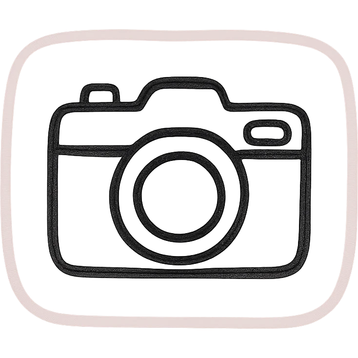 hand drawn outlined icon of a pink camera, no fill, transparent background, thick lines emoji