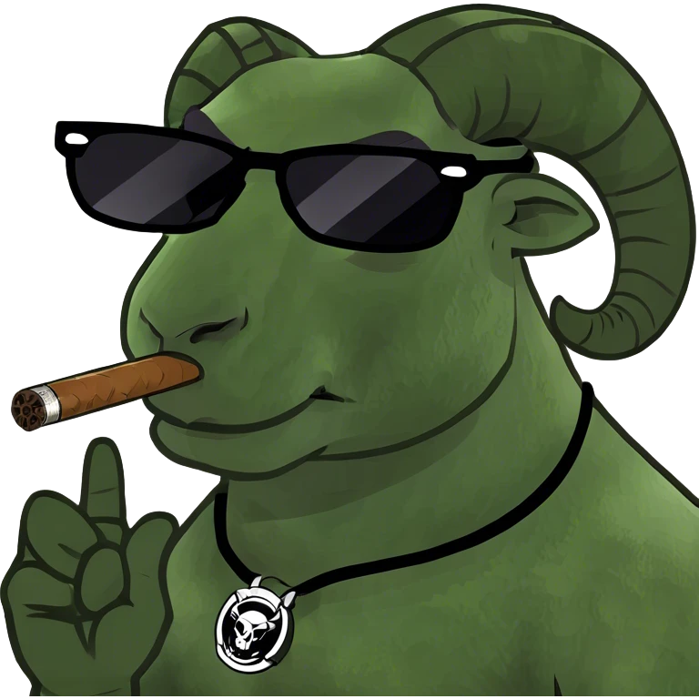 Big Black ram sun glasses head smoking cigar left side wearing ring on the horn  emoji