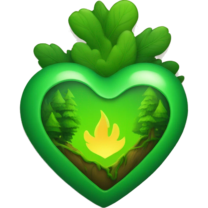 A fiery green heart with forest inside emoji