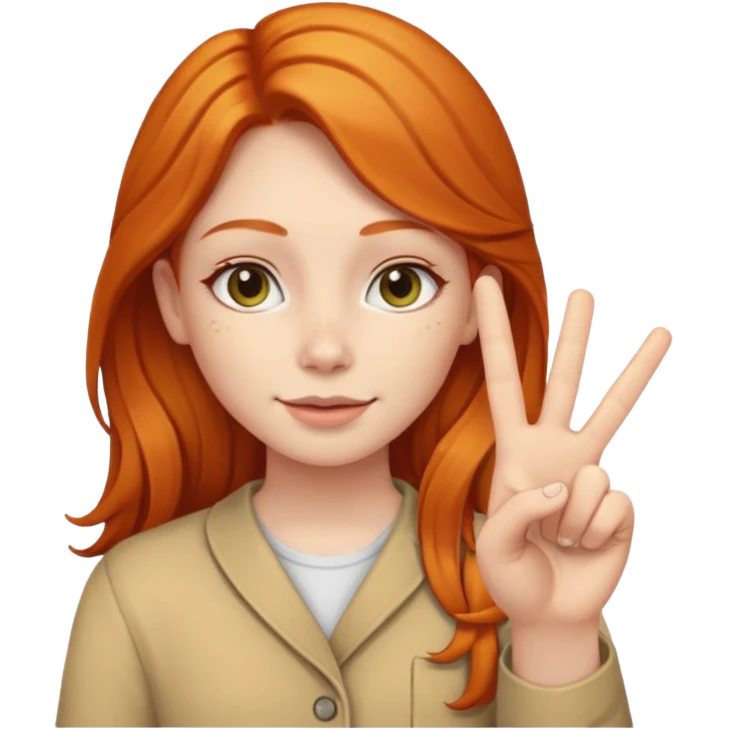 Ginger girl posing with a peace sign hand emoji